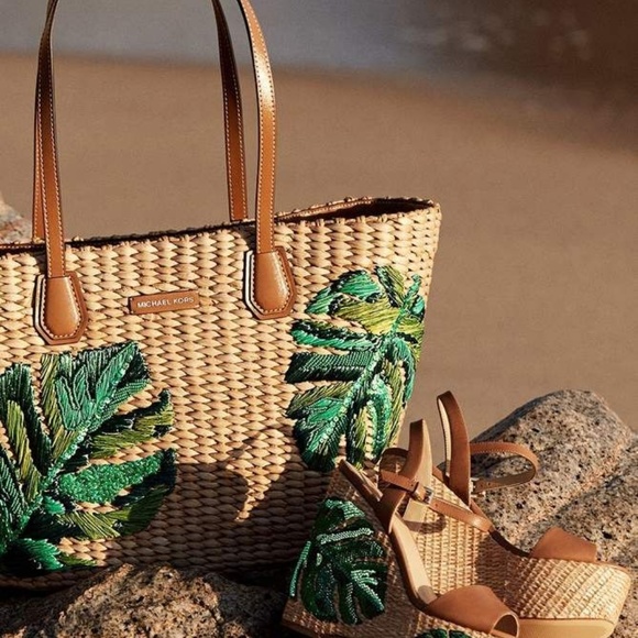 MICHAEL Michael Kors Handbags - NWT Michael Kors Embroidered Woven Straw Bag